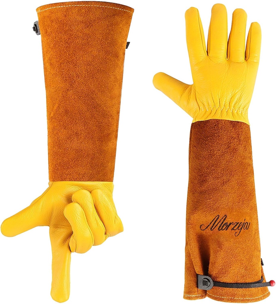 Long Gardening Gloves for Women & Men, Rose Pruning Gloves Thorn Proof, Adjustable Cuff, Breathable Leather Cowhide Garden Gloves, Garden Tools for Gardener,Yard Work, Cactus,Rose, Blackberry(Small)