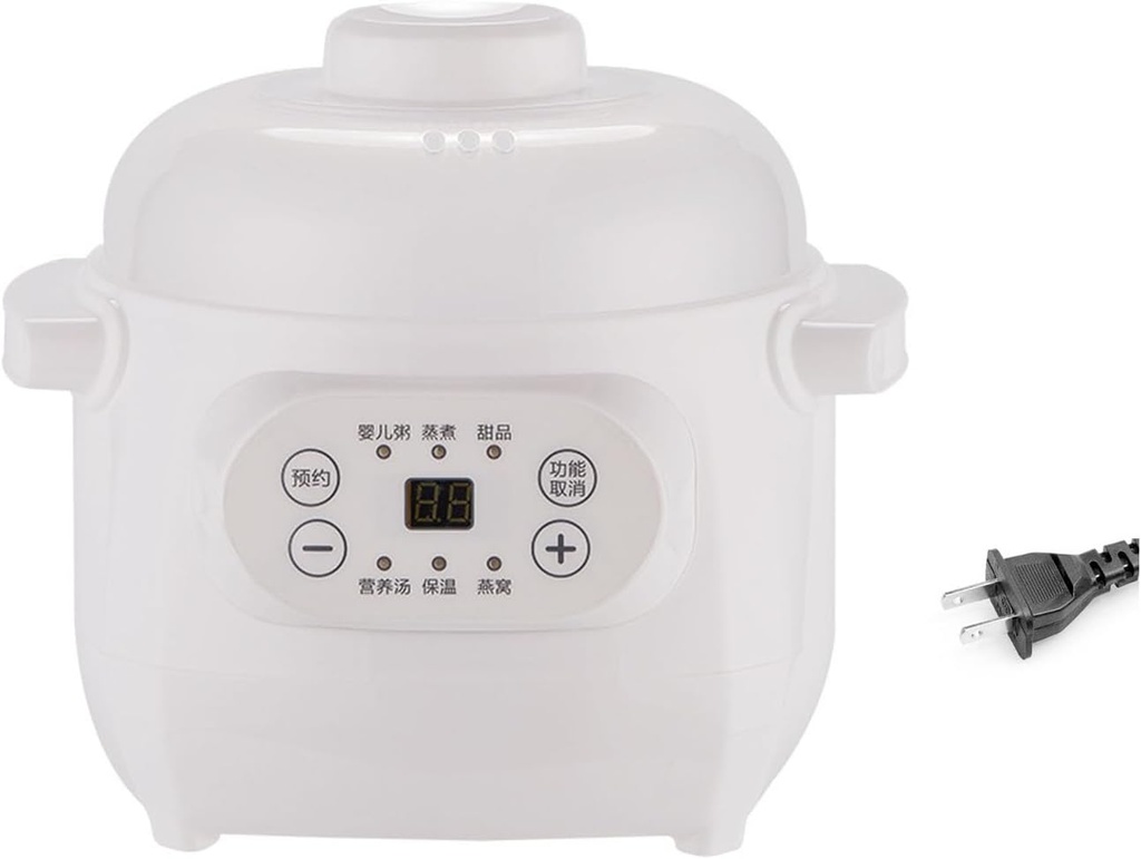 Ceramic Slow Cooker, 1l 200w Electric Soup Pot Small Crock Pot Ceramic Liner Small Crock Pot Versatile Small Slow Cooker for Porridge Rice Soup(US Plug)