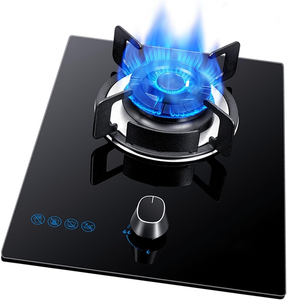 32cm Gas Stove 1 Burner, 5.2KW Large Fire Ring Wok Burner, Black Tempered Glass Countertop for Cooking, with Flameout Protection (Size : LPG)
