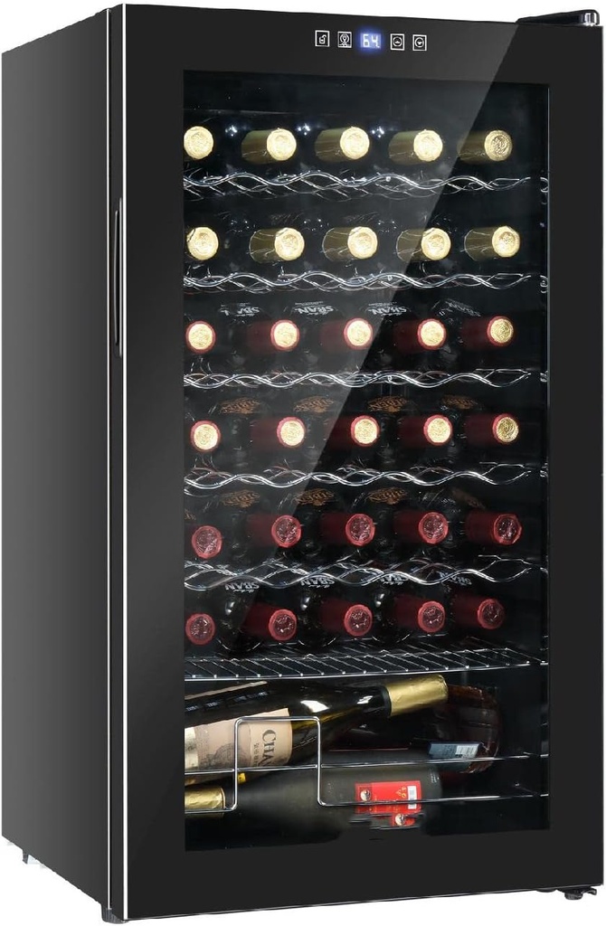 Bonnlo 34 Bottle Wine Cooler Refrigerator, Freestanding Compressor Wine Chiller, Beverage Wine Fridge with Digital Temperature Control & Double-layer Glass Door for Red White Wine, Champagne, Beer