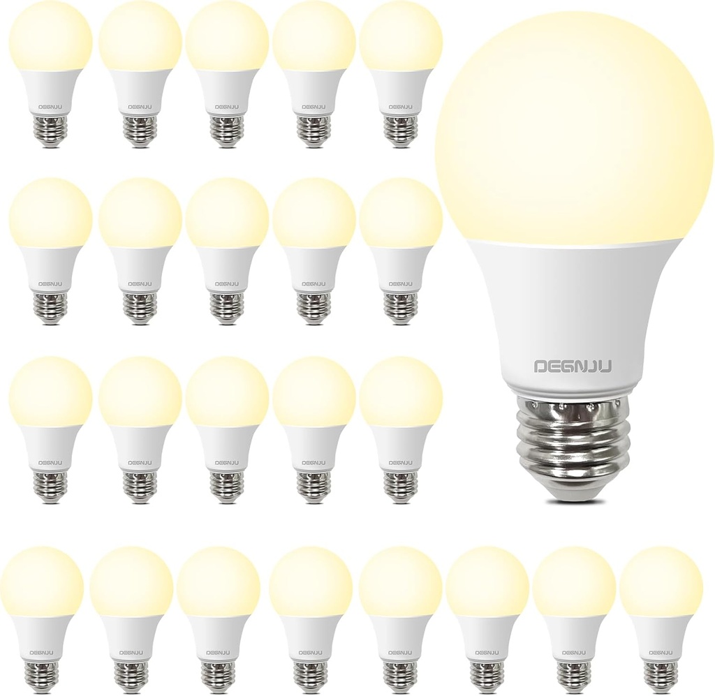DEGNJU 24 Pack LED Light Bulbs Soft White 2700K, 60 Watt Equivalent LED Bulbs, A19 Standard Bulbs, 800 LM, 15000 Hours, E26 Base, Non-Dimmable, 8W White LED Bulbs for Bedroom Living Room