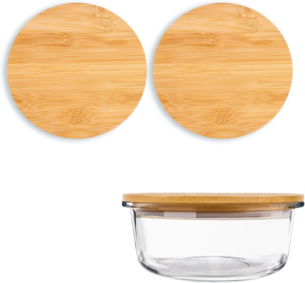 2 Pack wooden Replacement Lids for Pyrex 4-Cup 7201 Glass Bowls - BPA-Free Round Storage Covers for Reusable Food Preservation with Airtight Sealing to Prevent Spoilage