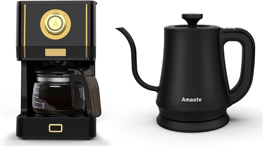 Amaste Black Coffee Maker & Black Electric Kettle Set