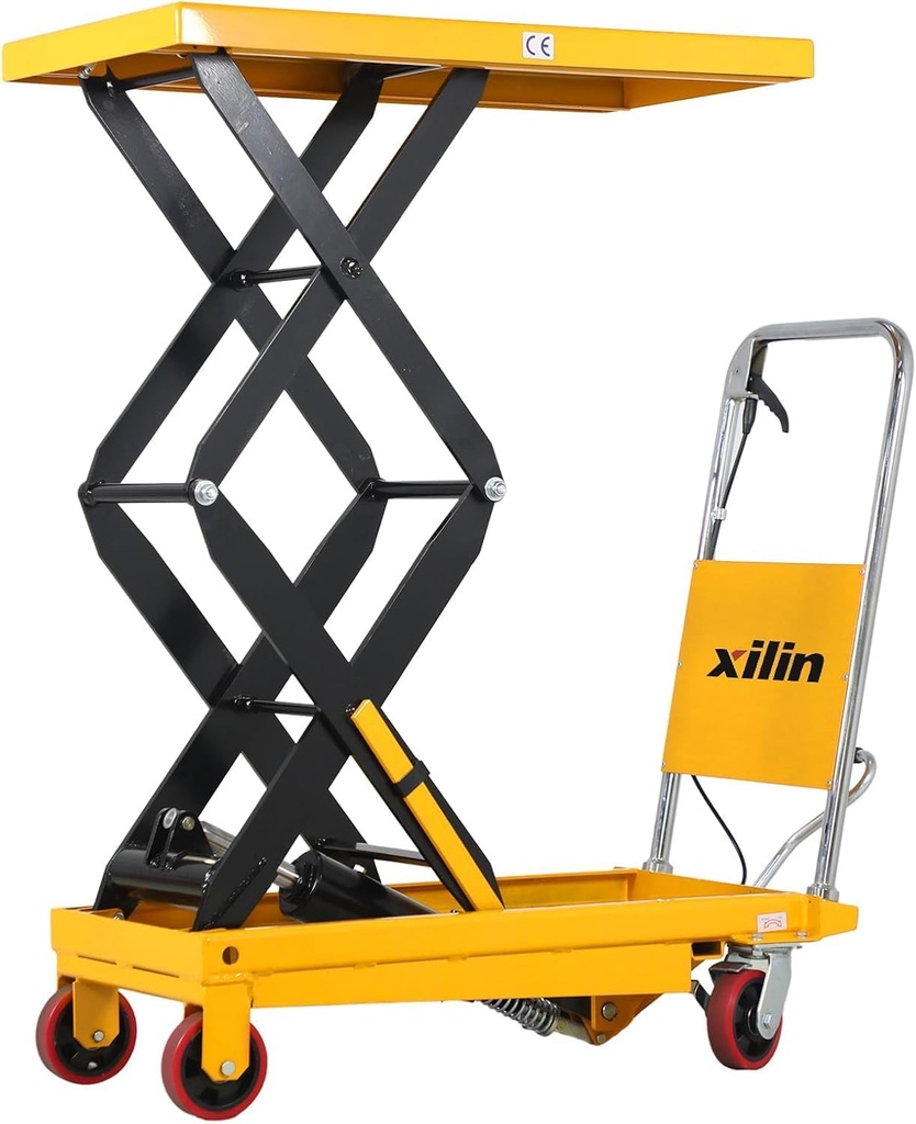 Xilin Hydraulic Lift Table Cart, Hand Lift Platform 770 lbs Capacity 51.2" Lifting Manual Double Scissor Cart with 4 Wheels, for Material Handling and Transportation