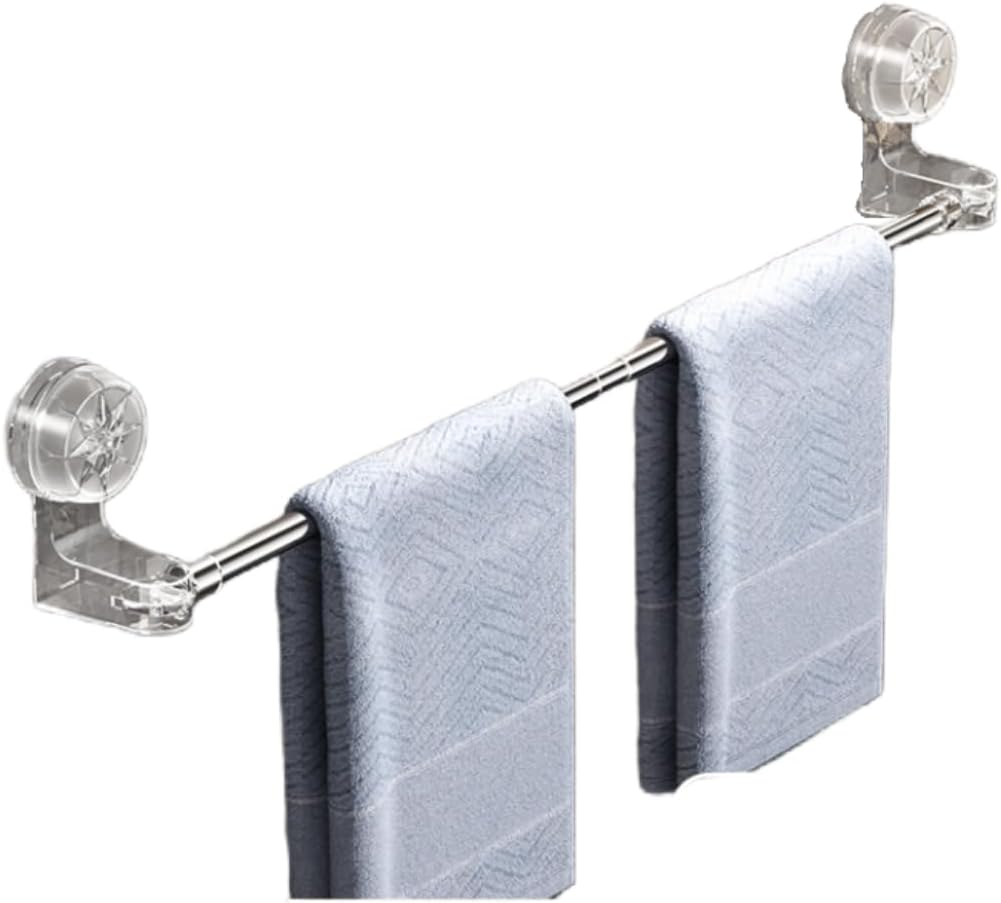 Bathroom Towel Rack, Adjustable to 11.81-23.62 inches, Detachable Suction Cup Towel Rack, Strong Adhesion, Freely extendable, Glossy Stainless Steel, Acrylic Material (Transparent)