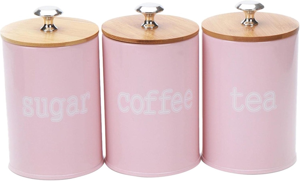 LOVIVER 3 X Food Storage Jar, Pink Food Storage Can with Airtight Seal Bamboo Lid -Modern Design Kitchen Storage Canister for Serving Tea, Coffee,Spice
