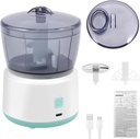 Electric Garlic Chopper, Mini Cordless Food Processor w 3 Different Blades, Portable Vegetable Chopper Onion Mincer, 15W One-Touch Press Meat Grinder for Pepper Baby Food Seasoning Nuts