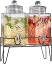 Beverage Dispensers - Set of 2 Glass Drink Dispensers with Metel Stand - 1.5-Gallon Capacity - Perfect for Lemonade, Juice, Water, Iced Tea, Punch