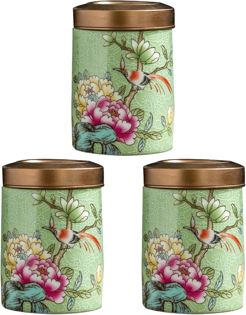 Ciieeo 3pcs Enamel Vintage Ceramic Tea Tins with Sealed Lids - Porcelain Tea Canister & Coffee Jar Set