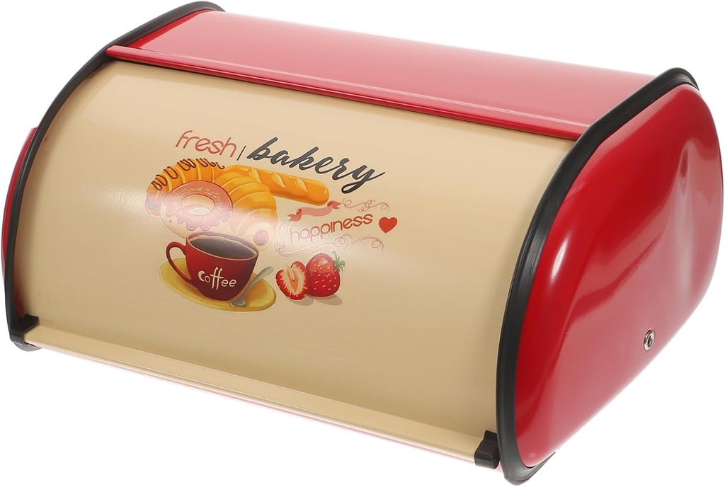 BESTonZON French Bread Metal Bread Box Bin Kitchen Storage Containers with Roll Top Lid Bread Storage Case Bread Holder Boxes for Kitchen Counter Home Shop Countertop Red Bread Container