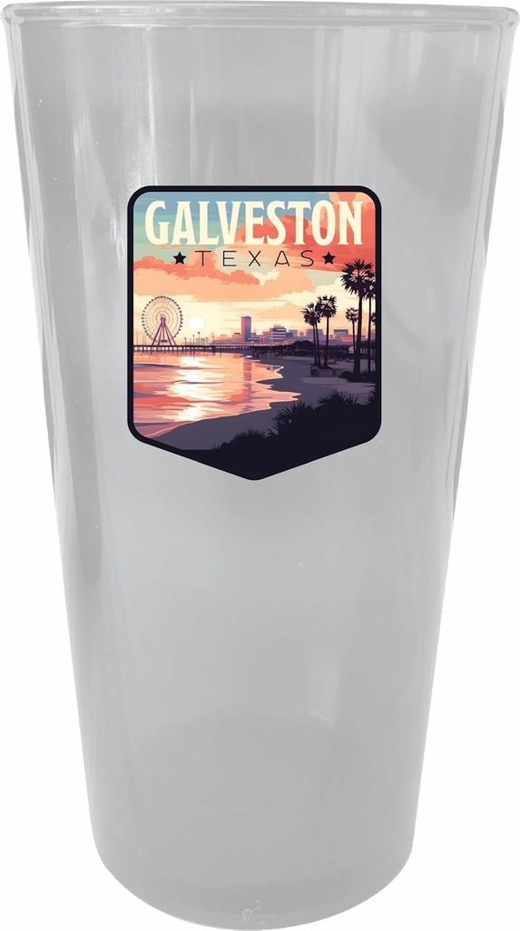 R and R Imports Galveston Texas Pleasure Pier Design Souvenir Plastic 16 oz pint Clear 2-Pack