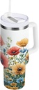 ATTX 40 oz Colorful Wildflowers Tumbler with Handle, Double Wall Vacuum Stainless Steel Tumbler with Straw, Insulated Travel Coffee Mug#26