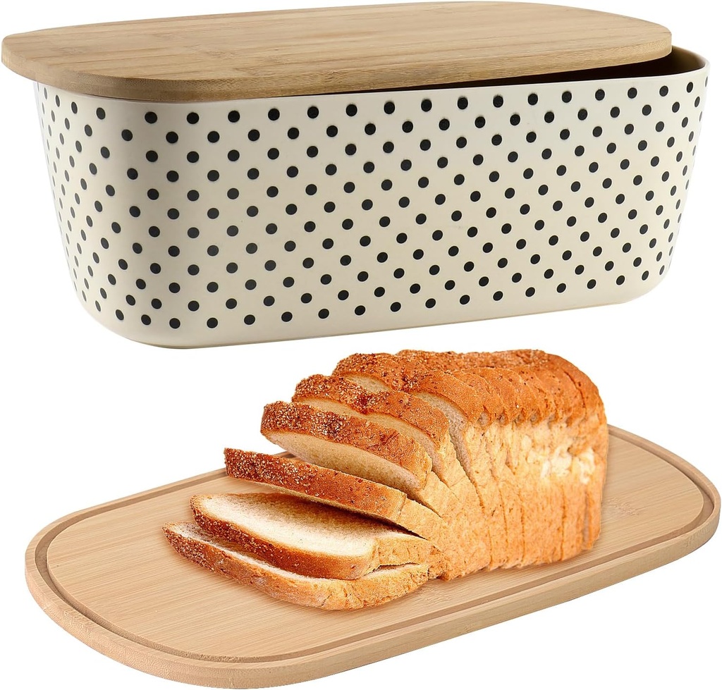 Bread Box with Cutting Board Lid Made with Bamboo Fiber, Bread Box For Kitchen Countertop Bread Container Holder Keeper Keep Fresh I14.4x8.3x5.6 in……