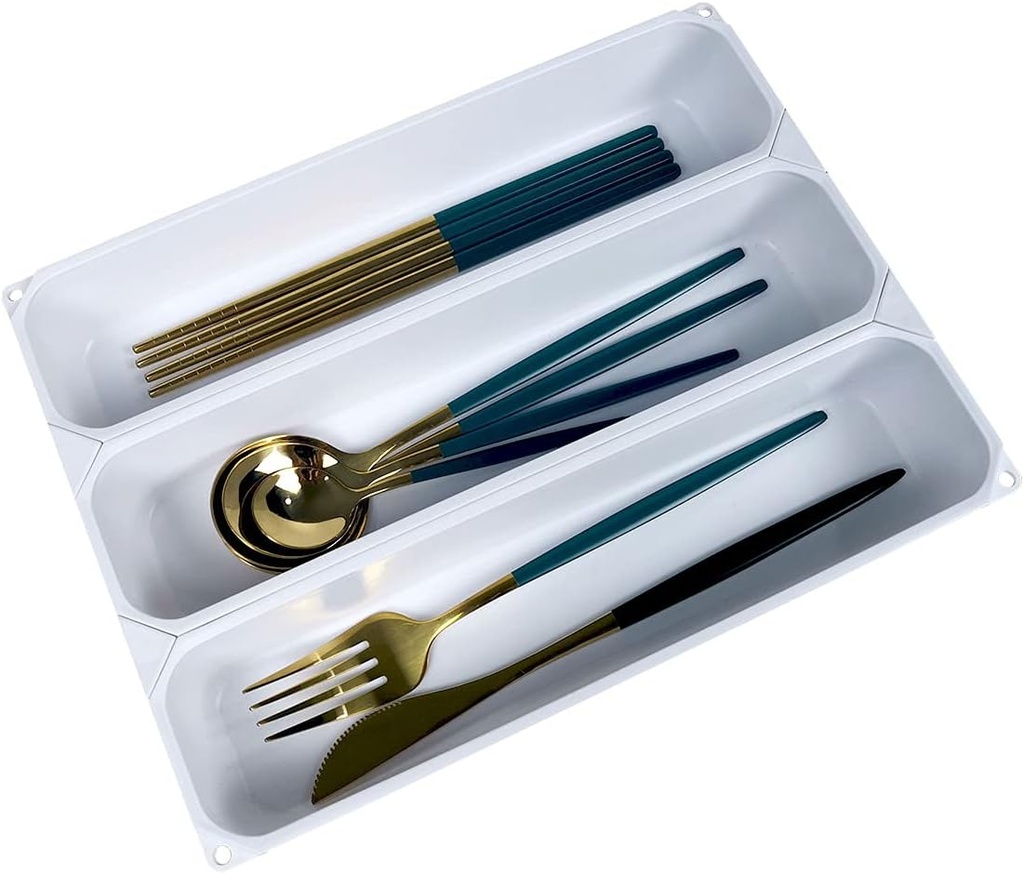 custom silverware tray small drawer organizer for utensils holder 7.5 ines cutlery tray, DIY organizer for silverware, flatware, knives in Kitchen, white (White, Small)10.25 * 7.65 in 3IN1