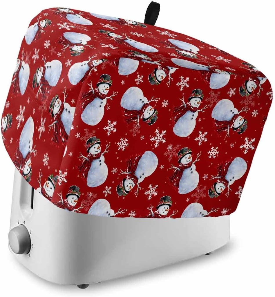 Christmas Snowman 4 Slice Toaster Cover Winter Red White Snowflake Xmas Berry Small Appliance Cover Toaster Dustproof Fingerprint Protectors Machine Washable, Large Size Bread Machine Cover