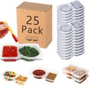 25 Sets Reusable Snack Containers, 2-Compartment Dipping Containers with Lid for Refrigeration, Portion Control, Outdoor Takeaway Sauce Dip Case