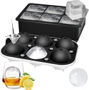 ROTTAY Ice Cube Trays (Set of 2), Sphere Ice Ball Maker with Lid & Large Square Ice Cube Maker for Whiskey, Cocktails and Homemade, Keep Drinks Chilled Black