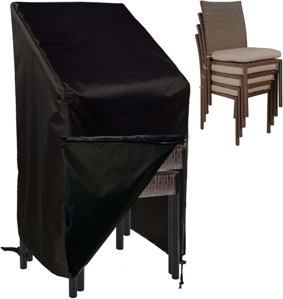 420D Zipper Stacking Chair Cover - Quick Installation for Outdoor Patio Furniture, Lawn Dining Chairs - 1 Pack