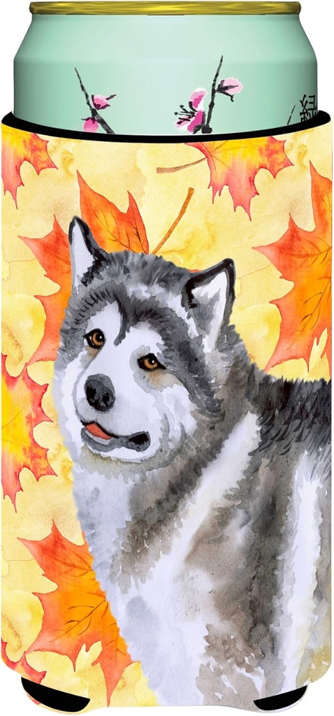 Caroline's Treasures BB9899TBC Alaskan Malamute Fall Tall Boy Hugger, Yellow Can Cooler Sleeve Hugger Machine Washable Drink Sleeve Hugger Collapsible Insulator Beverage Insulated Holder