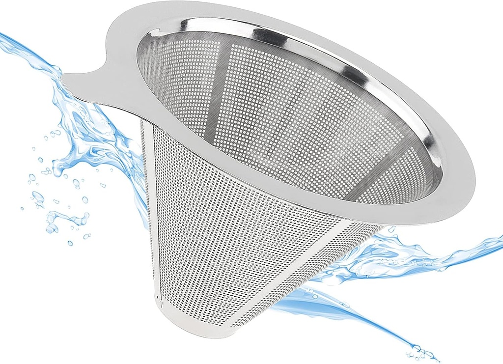 TQEONKL Pour Over Coffee Dripper,Paperless Reusable Coffee Filter,Metal Cone Reusable Single Cup Coffee Maker (2-4 cups)