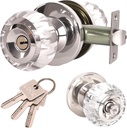 Crystal Door Knobs with Lock and Keys, Keyed Entry Glass Door Knobs, Exterior and Interior Door Lock with Keys, Clear Diamond Door Knob for Bedroom Bathroom, Stain Nickel, 1 Pack