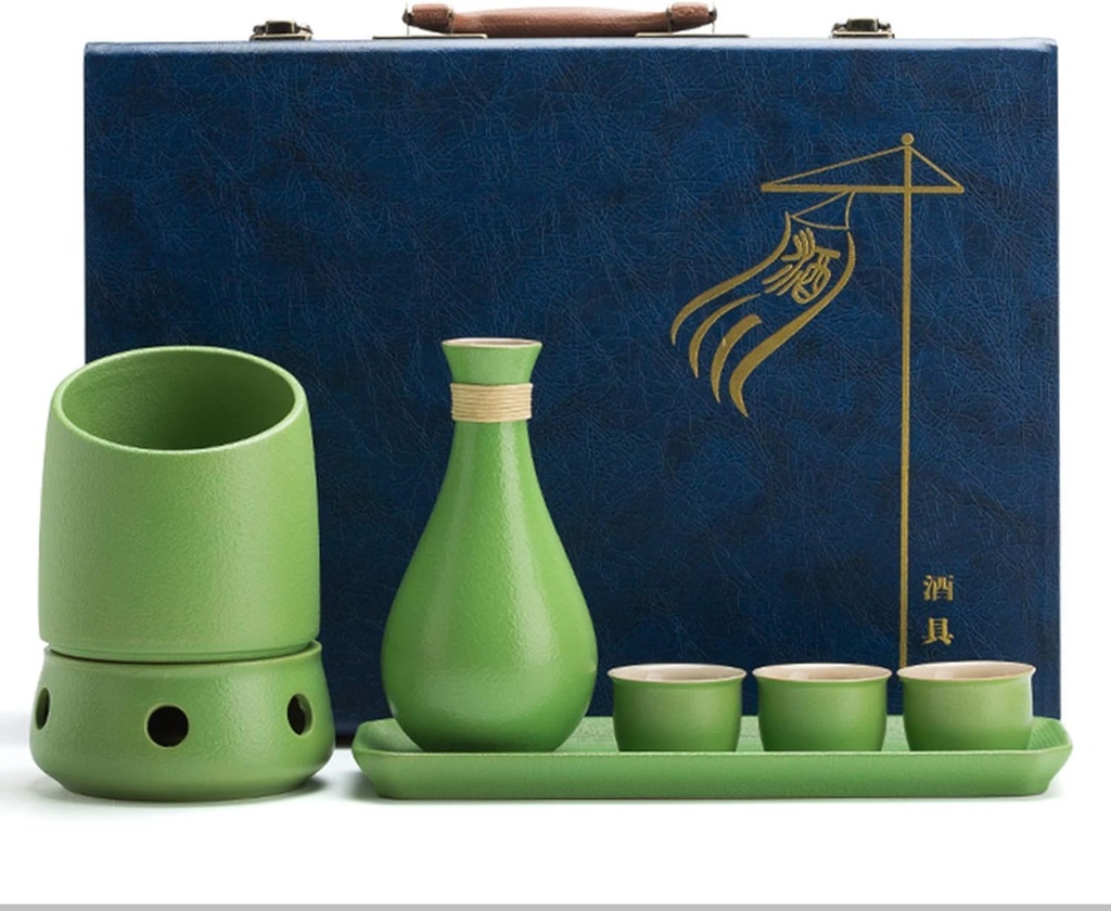 Japanese Hot Sake Set with Warmer, 7-Piece Exquisite Ceramic Sake Set 3 Cups, Carafe & Heating Pot,White