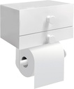 Toilet Paper Holder with Double Layered Drawer for Bathroom, White Flushable Toilet Paper and Wipes Holder, Adhesive or Screw Wall Mounted Aluminum Toilet Paper Roll Holder with Storage