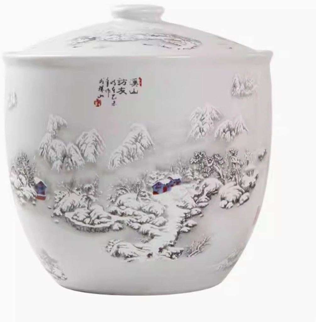 Ceramic Rice Jar, Ceramic Rice Jar with Lid, Ceramic Rice Storage, Grain Storage Container, Chinese Ceramic Rice Jar, Household Rice Bucket, Grain Dispenser Food Storage Jar, Ceramic Storage Container