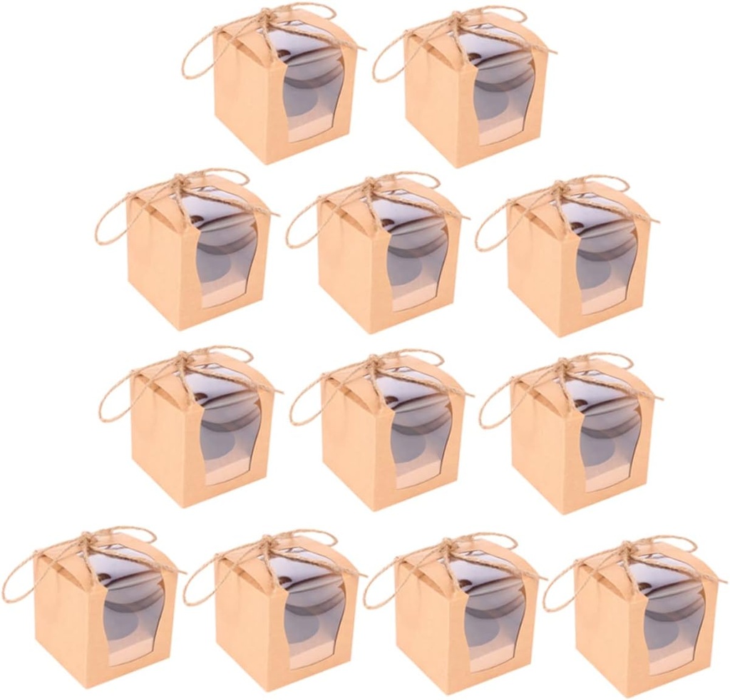 HEALLILY 12pcs Handheld Cupcake Boxes Window for Bakery Treats for Birthday Wedding and Party Desserts Lightweight Paper Packaging Cases