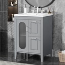 Mearx 24" Bathroom Vanity with Sink, Small Bathroom Vanity with Single Doors, Undermount Sink Vanity with Two Drawers and Adjustable Shelf, Solid Wood Frame Bathroom Cabinet, Gray