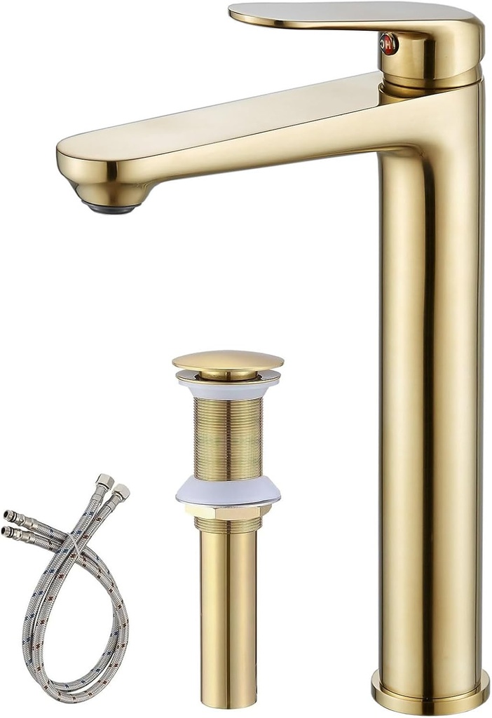 Brushed Gold Bathroom Vessel Faucet Single Handle Tall One Hole Lever Bath Lavatory Faucet Basin Mixer Tap Commercial Brass Gudetap GT7897BGH