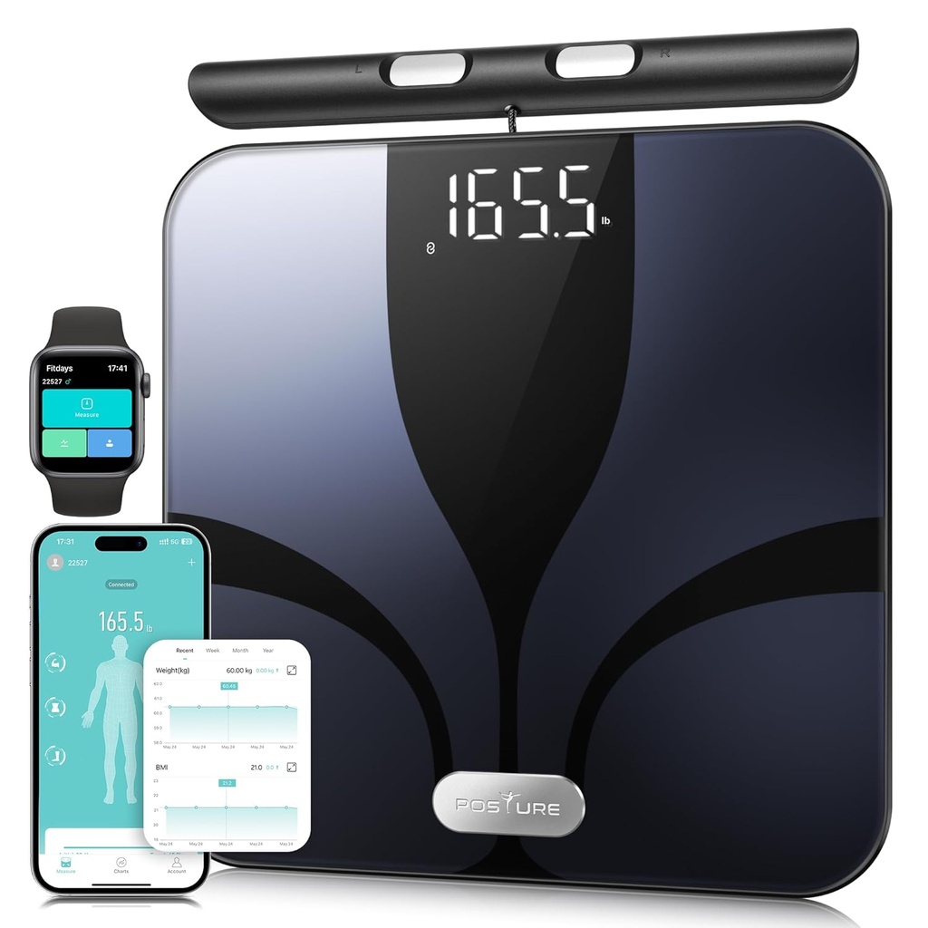 Posture Scale for Body Weight and Fat, Digital Bathroom Scale BMI Weighing Bluetooth Body Fat Scale, 8 Electrode Smart Body Fat Scale, Full Body Composition Analyzer with Voice Prompt