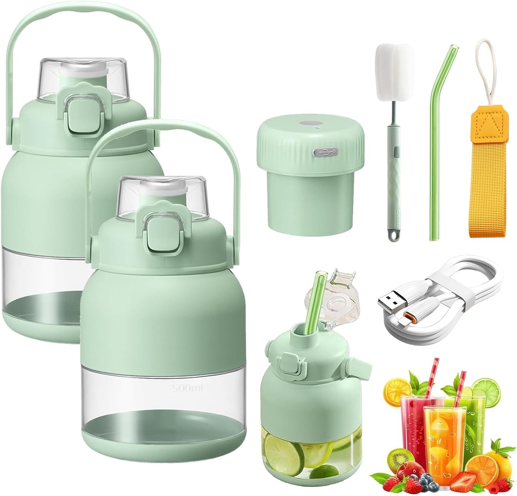 Gemet BPA-Free Electric Citrus Juicer 17 oz, Straw, Two Lids, Portable Blender for Smoothies, Shakes, Food Prep & Frozen Blending (500ML*2)