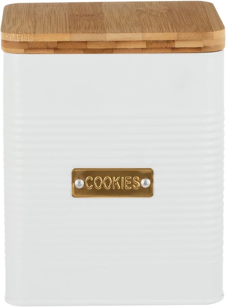 Typhoon Otto Square Canister | White with Wooden Lid - (2.8-Quart Square Cookie Jar)