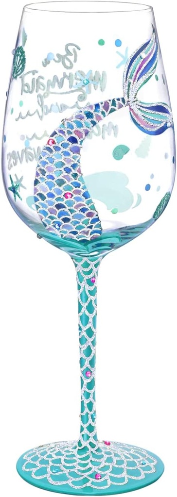 NymphFable Hand-painted Wine Glass Mermaid Sayings Artisan Painted 15oz Personalised Gift for Girls Women