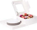 Moretoes 24 Sets Cake Boxes 10x10x5 Inch, Disposable Cake Box with Cake Boards and Stickers for Mother's Day, Pastries, Cupcakes, Pies, Cookies, Bakery