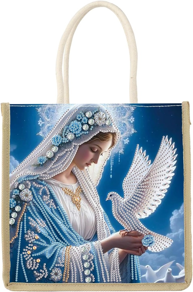 Diamond Painting Canvas Tote Bags, DIY Diomand Art Tote Bags Kits for Adults, Reusable Grocery Shopping Hand Storage Bag with Handles, Portable Book Storage for Family School Woman Man