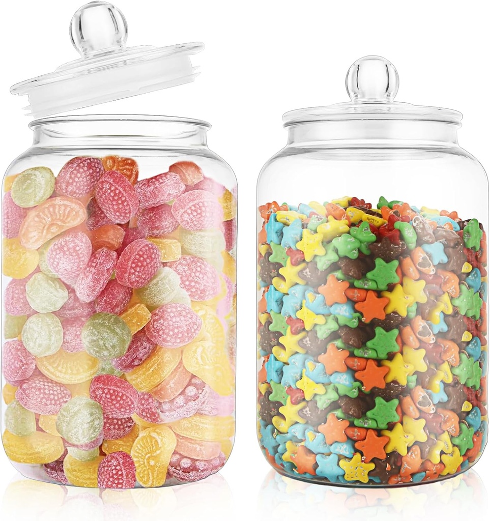 LANIAKEA 2PCS 128 Ounce Candy & Cookie Jar, 1 Gallon Plastic Jars with Lids Decorative Acrylic Clear Apothecary Jar for Vanity, Cookie, Candy, Snack and Dried Foods DIY Gift