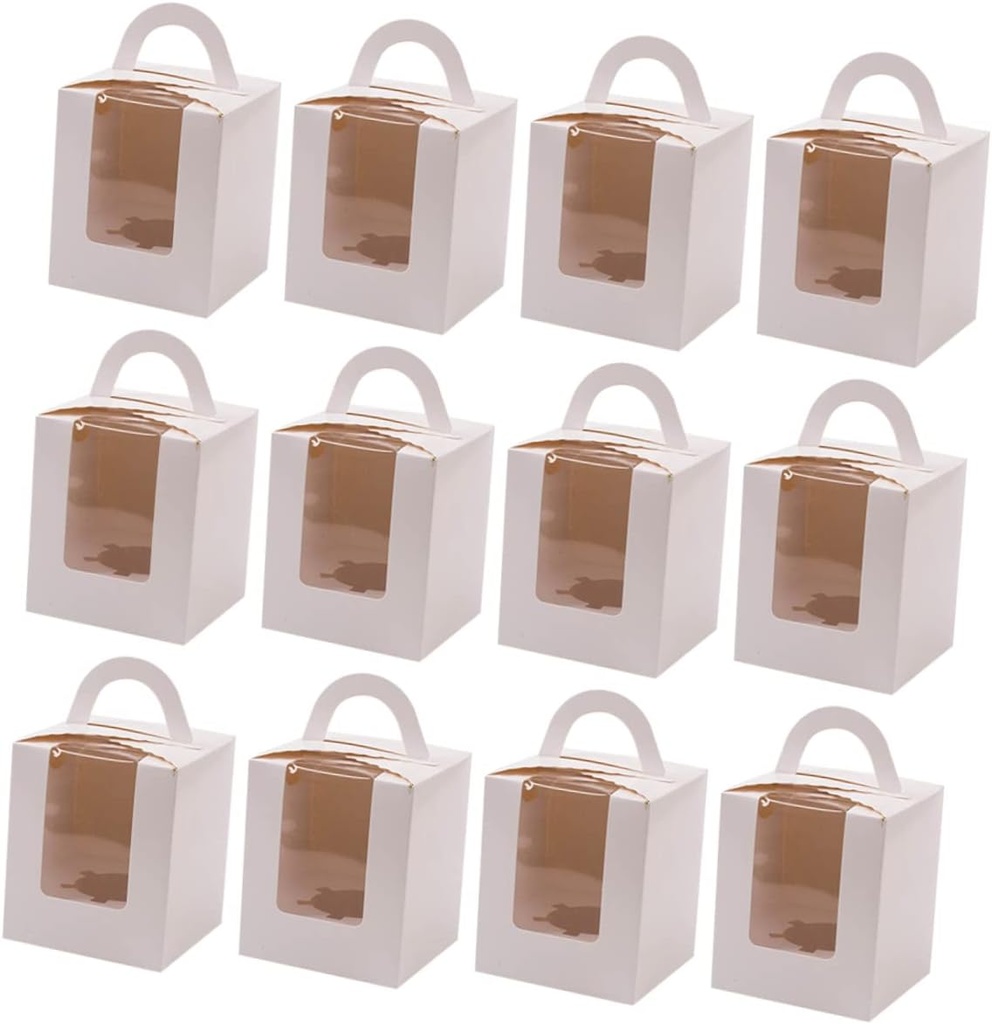 24pcs Transparent Window Cupcake Boxes with Inserts Handheld Cake Carrier for Desserts for Bakery Parties and Celebrations