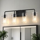 L LOHAS LED 4-Light Bathroom Light Fixtures, 26.37" Black Bathroom Vanity Light with Straight Glass Shades, Modern Vanity Lights for Mirror Living Room Hallway, E26, ETL Listed