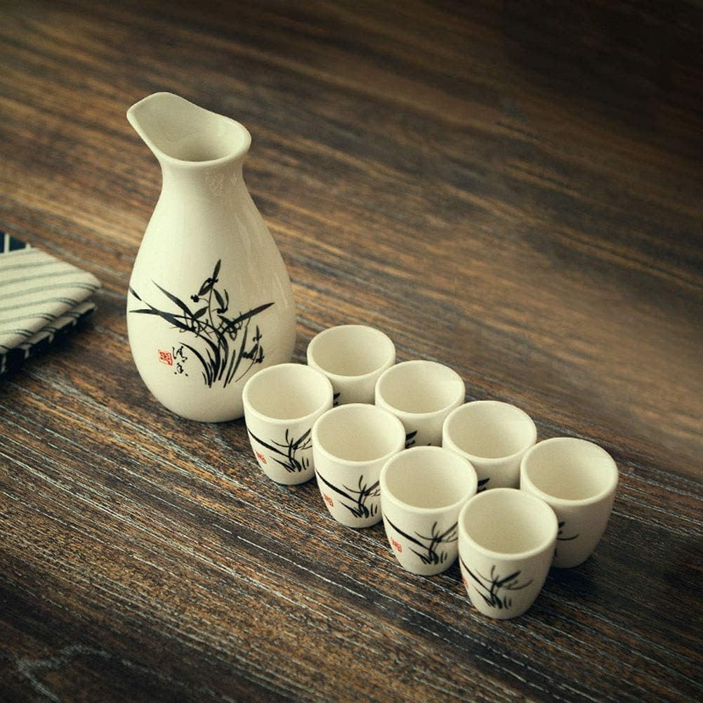 Sake Set Ink Style Sake Set Hand Painted Japanese Traditional 9 Pieces Set Porcelain Crafts GYL24824