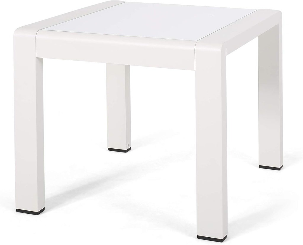 Great Deal Furniture Giovanna Coral Outdoor Aluminum Side Table with Glass Top, Matte White and White Finish (309104)
