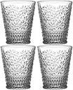 Gaolinci Set of 4 Daisy Embossed Clear Tumbler, 10 Oz Drinking Glasses for Water, Beverages, Juice