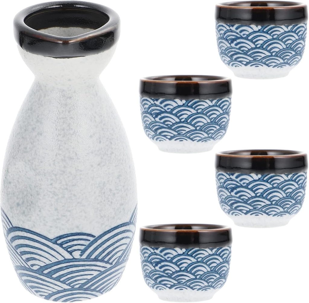 RSBFER Ceramic Japanese Sake Set Sake Set, 5 Piece Sake Cup Sake Pot Saki Set Bottle Saki Cups for Home Restaurant Ceramic Sake Cups