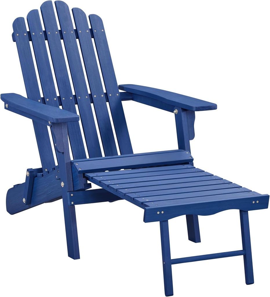 Yaheetech Folding Adirondack Chair with Retractable Ottoman 300lb Solid Wood Garden Chair, Fire Pit Lounge Chairs Weather Resistant Furniture for Garden/Yard/Patio/Lawn, Blue