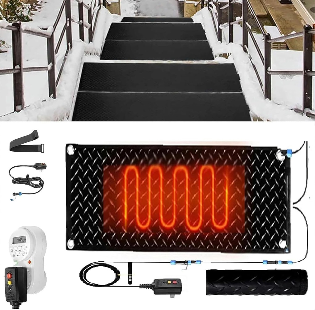 AMNOOL Snow Melting Walkway Mat Roof Heat Panel for Ice Dams Non Slip Rubber Heated Mat Black Roof Heated Outdoor Mats for Winter