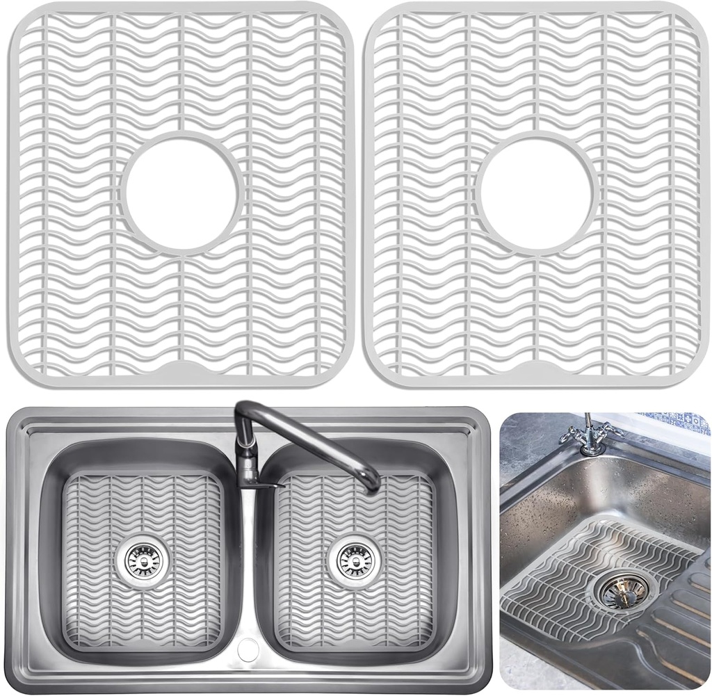 DecorRack 2 Sink Protectors for Kitchen Sink, Plastic 12" x 11" Dish Rack, Protect Sink from Stains, Damage, Scratches, Dishwasher Safe Grid Mat for Kitchen (2 Pack, White)