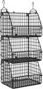Stackable Wire Storage Baskets for Kitchen Closet Pantry, Hanging Closet Organizers Storage Shelves Organization, Wall Mount Metal Basket Bins, Clothing Vegetable & Fruit Organizer 3 pcs