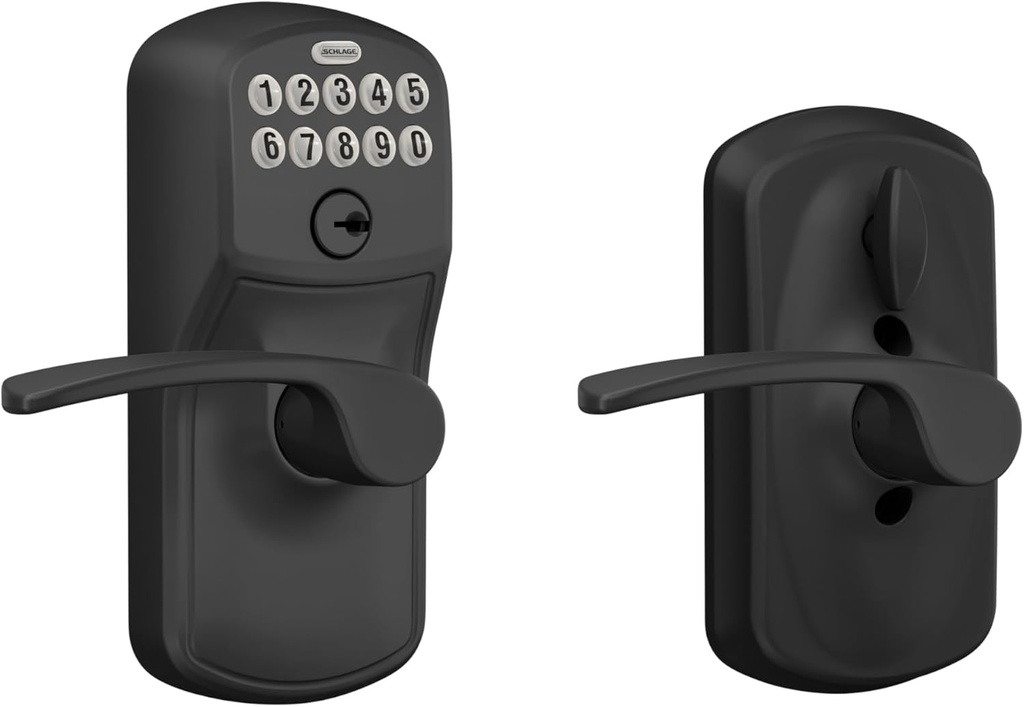Schlage Plymouth Keypad Entry with Flex-Lock and Merano LeverKnob, Matte Black, FE595 PLY 622 MER