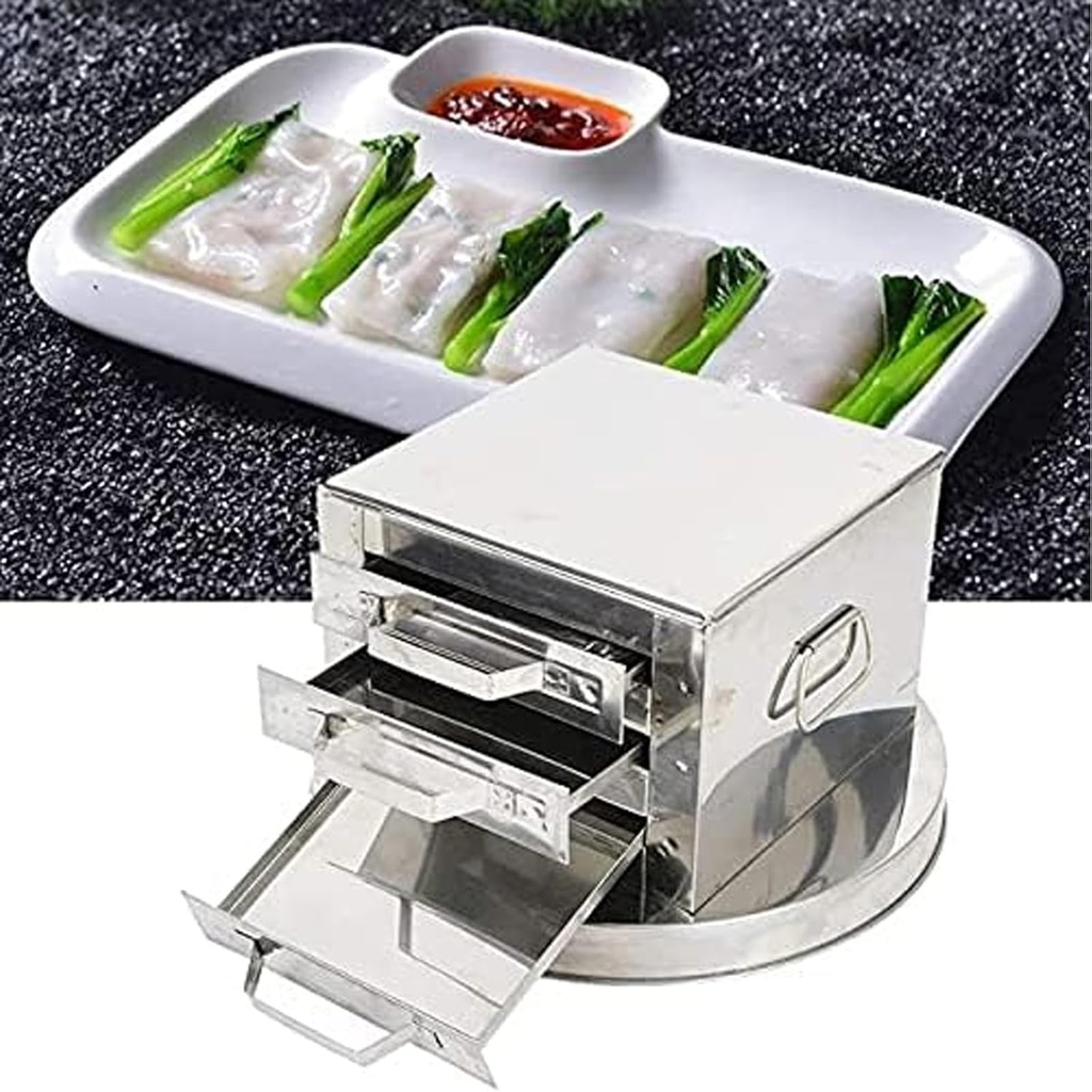 3 Layer Stainless Steel Steamed Rice Rolls Machine, Steamer Drawer Maker with 4 Steaming Tray for Baking Container Cookware Set